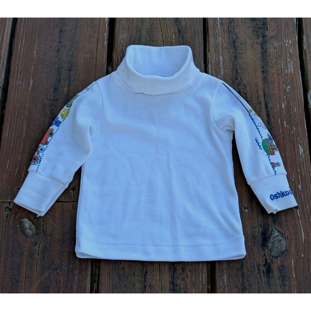 VTG 3-6M OshKosh B'gosh 80s BABY Turtleneck Long Sleeve graphic Primary USA